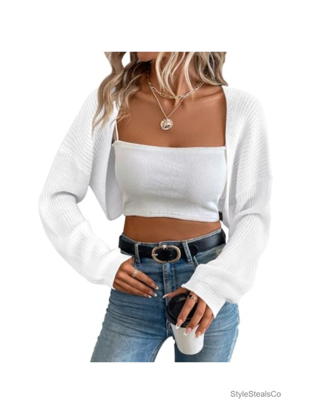 Women's Long Sleeve Crop Shrug Cardigan Open Front Knit Bolero